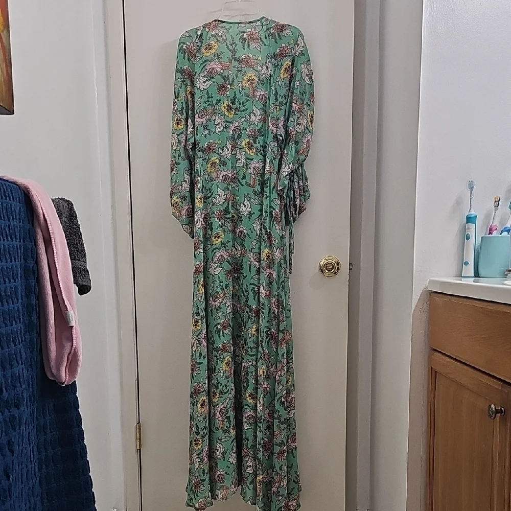Free People Green and White Tiered Wrap Gown - Picture 3 of 5